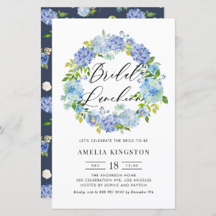 Blue Hydrangea Wreath Bridal Luncheon Invitation