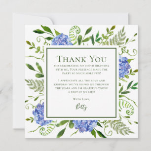Blue Hydrangeas 100th Birthday  Thank You Card
