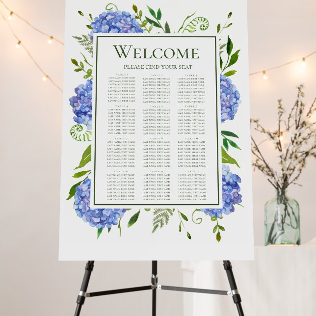 Blue Hydrangeas 12 Table Seating Chart Foam Board (In Situ (Stand))
