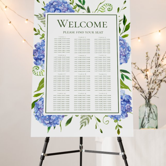Blue Hydrangeas 12 Table Seating Chart Foam Board (In Situ (Stand))