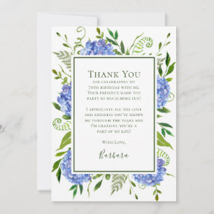 Blue Hydrangeas 70th Birthday Thank You Card