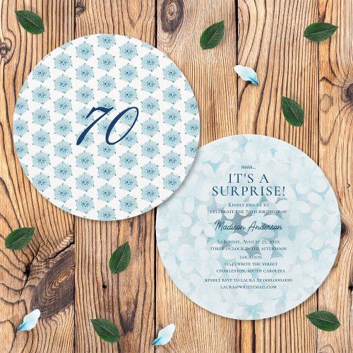 Blue Hydrangeas 70th Surprise Birthday Party Invitation