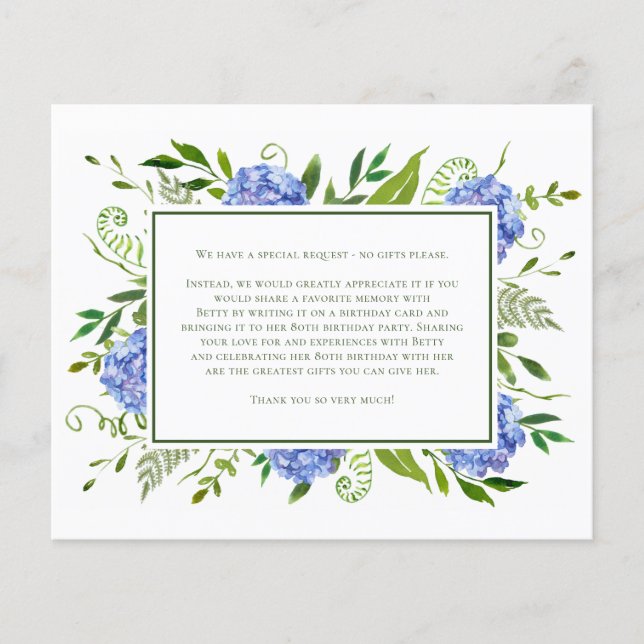 Blue Hydrangeas 80th Birthday Card Request (Front)