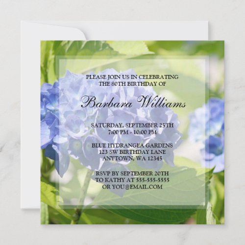 Blue Hydrangeas 80th Birthday Party Invitations