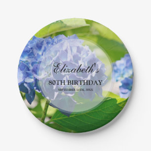 Blue Hydrangeas 80th Birthday Party Paper Plates