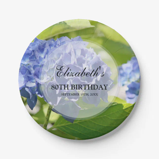 Blue Hydrangeas 80th Birthday Party Paper Plates | Zazzle