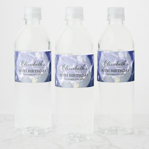 Blue Hydrangeas 80th Birthday Party Water Bottle Label