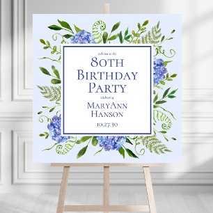 Blue Hydrangeas 80th Birthday Party Welcome Sign