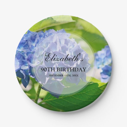 Blue Hydrangeas 90th Birthday Party Paper Plates