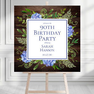 Blue Hydrangeas 90th Birthday Party Welcome Sign