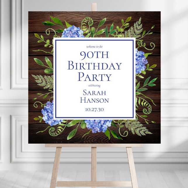 Blue Hydrangeas 90th Birthday Party Welcome Sign (Creator Uploaded)