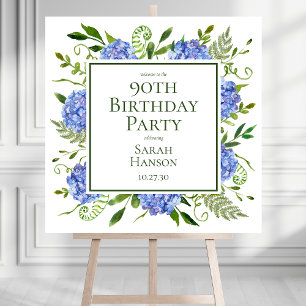Blue Hydrangeas 90th Birthday Party Welcome Sign