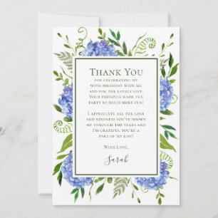 Blue Hydrangeas 90th Birthday Thank You Card