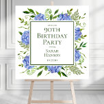 Blue Hydrangeas 90th Birthday Welcome Sign<br><div class="desc">This 28 x 28 elegant, modern, very chic watercolor blue hydrangeas 90th birthday party welcome sign is perfect for welcoming guests to your loved one's 90th birthday party. It's stunning blue hydrangeas with wispy natural greenery will be the talk of the town... everyone will love it! It's super easy to...</div>