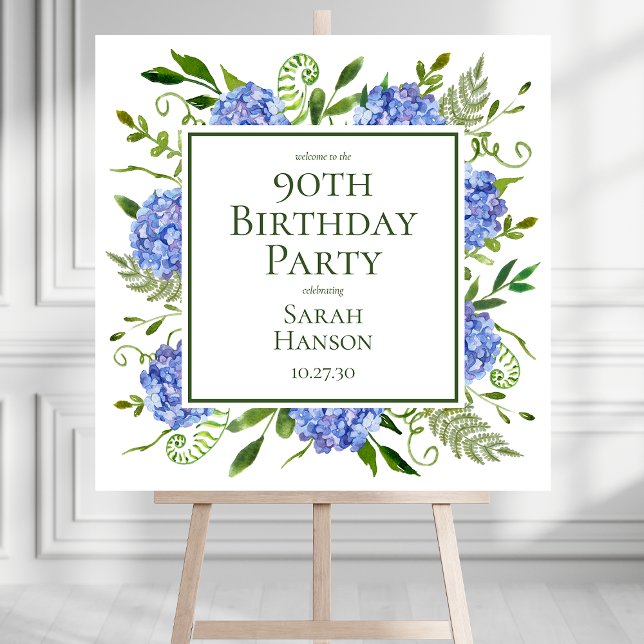 Blue Hydrangeas 90th Birthday Welcome Sign (Creator Uploaded)