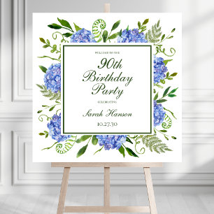 Blue Hydrangeas 90th Birthday Welcome Sign