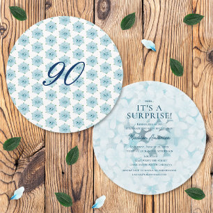 Blue Hydrangeas 90th Surprise Birthday Party Invitation