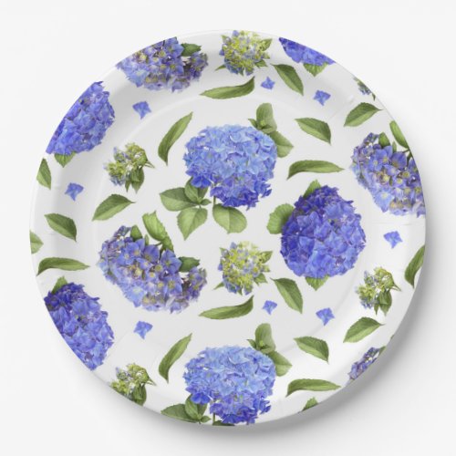 Blue Hydrangeas All Over Botanical Design Paper Plates