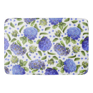 Blue Hydrangeas All Over Floral Pattern Bath Mat