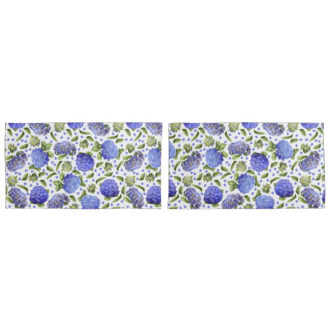Blue Hydrangeas All Over Pattern Pillow Case (Front-Set)