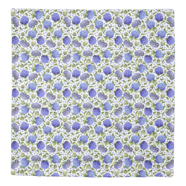 Blue Hydrangeas All Over Pattern Queen Duvet Cover (Back)