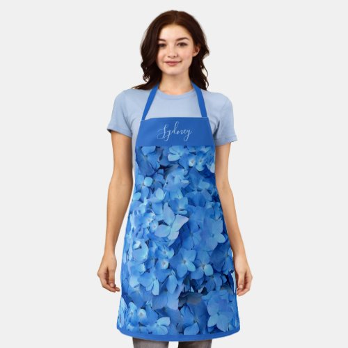 Blue Hydrangeas All Over Print Apron With Name