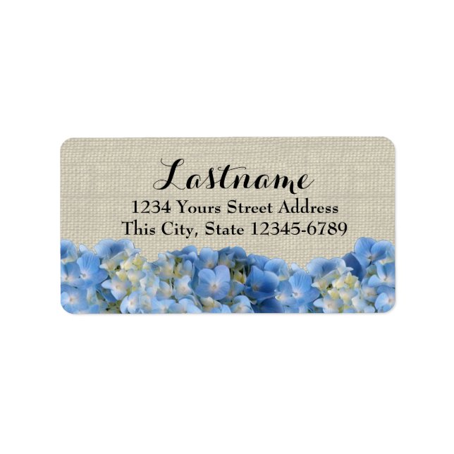 Blue Hydrangeas and Burlap Label (Front)