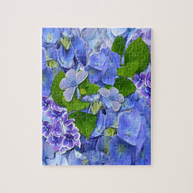 Blue Hydrangeas and Butterflies Jigsaw Puzzle (Vertical)
