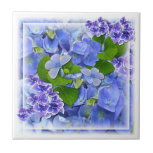 Blue Hydrangeas and Butterflies Tile