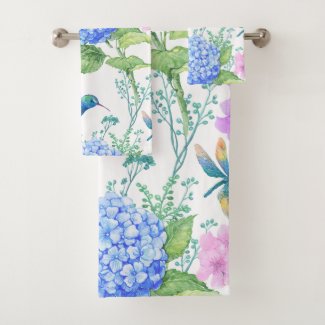 Blue Hydrangeas And Hummingbirds 