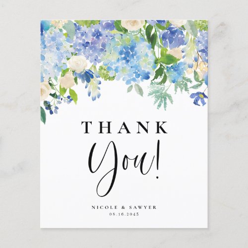 Blue Hydrangeas and Ivory Roses Thank You Card