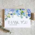 Blue Hydrangeas and Ivory Roses Wedding Thank You Card<br><div class="desc">Send thank you to guests and customers with this customizable thank you card. It features watercolor blue and purple hydrangeas, ivory roses and greenery. Personalize this floral thank you card by adding your own event details. This hydrangea thank you card is perfect for winter and spring weddings, bridal showers, baby...</div>