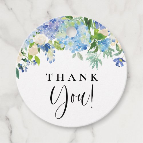 Blue Hydrangeas and Ivory Roses Wedding Thank You Favor Tags