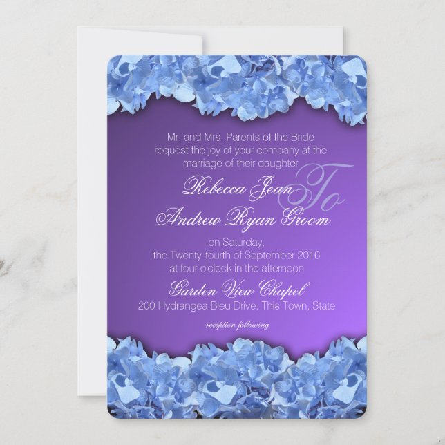 Blue Hydrangeas and Lavender Purple Invitation (Front)