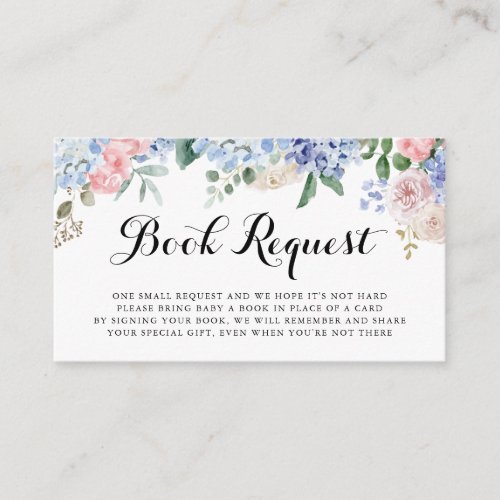 Blue Hydrangeas and Pink Roses Baby Book Request Enclosure Card