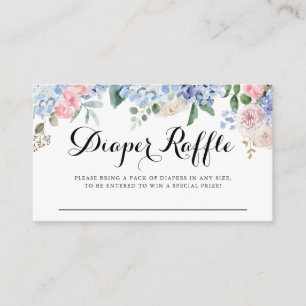 Blue Hydrangeas and Pink Roses Baby Diaper Raffle Enclosure Card
