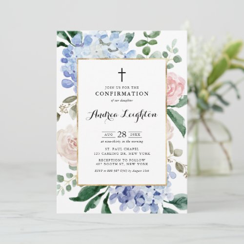 Blue Hydrangeas and Pink Roses Confirmation