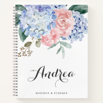 Blue Hydrangeas And Pink Roses Custom Notebook by KeikoPrints at Zazzle