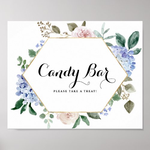 Blue Hydrangeas and Pink Roses Gold Candy Bar Poster