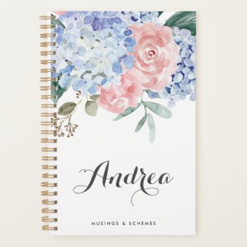 Blue Hydrangeas And Pink Roses Script Planner by KeikoPrints at Zazzle