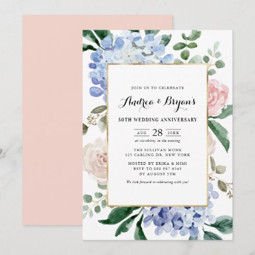 Blue Hydrangeas and Pink Roses Wedding Anniversary