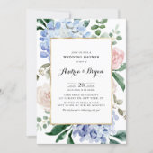 Blue Hydrangeas and Pink Roses Wedding Shower Invitation (Front)