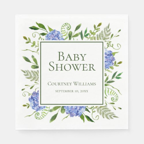 Blue Hydrangeas Baby Shower Napkins