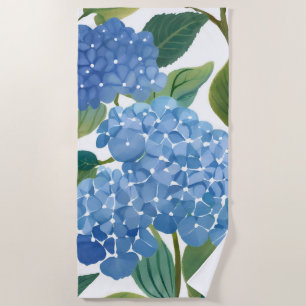 Blue Hydrangeas Beautiful Floral Bush Beach Towel