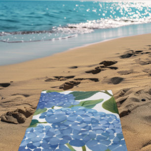 Blue Hydrangeas   Beautiful Floral Bush Beach Towel