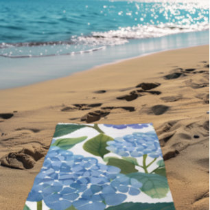 Blue Hydrangeas Beautiful Floral Bush Beach Towel
