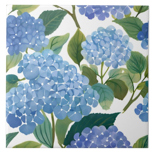 Blue Hydrangeas | Beautiful Floral Bush Ceramic Tile (Front)