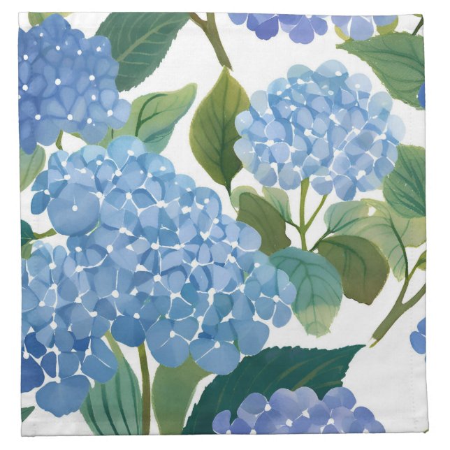Blue Hydrangeas | Beautiful Floral Bush Cloth Napkin (Front)