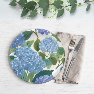 Blue Hydrangeas Beautiful Floral Bush Paper Plates