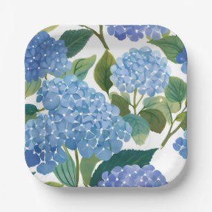 Blue Hydrangeas   Beautiful Floral Bush Paper Plates